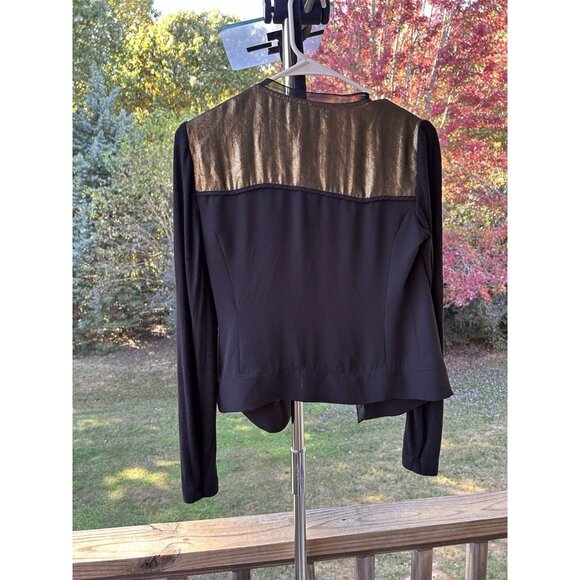 Cache Cardigan Jacket Open Front Top Black & Metallic Gold Holiday Party Size 0 - Picture 11 of 16
